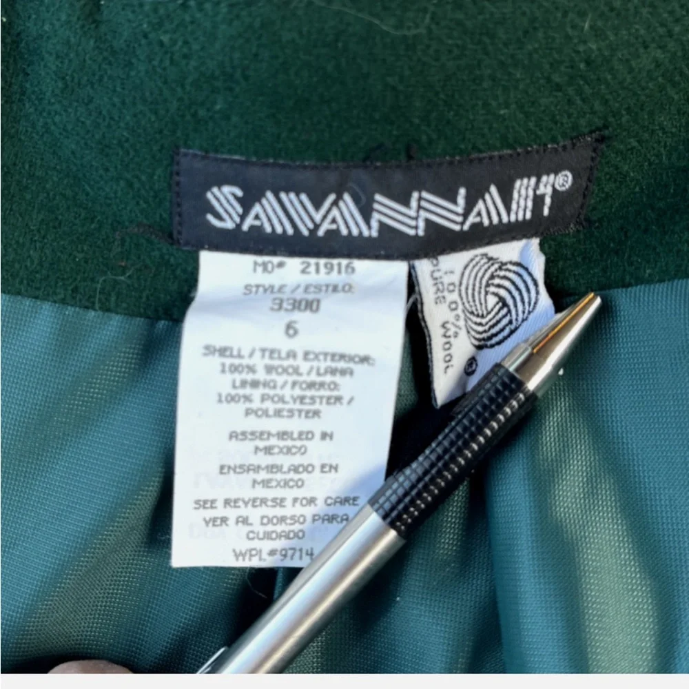 Vintage Savannah Dark Green Wool Midi Pencil Skirt